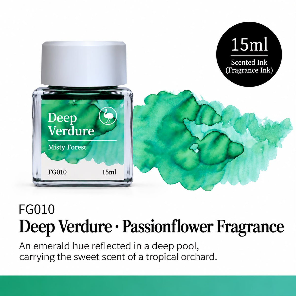 Ostrich Deep Verdure 15ml Scented Fountain Pen Ink – Shading Ink, Misty Forest Collection