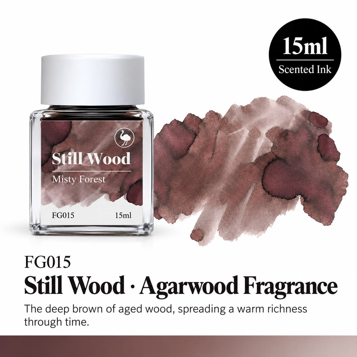 Ostrich Stillwood 15ml Scented Fountain Pen Ink – Chromoshading Ink with Agarwood Fragrance