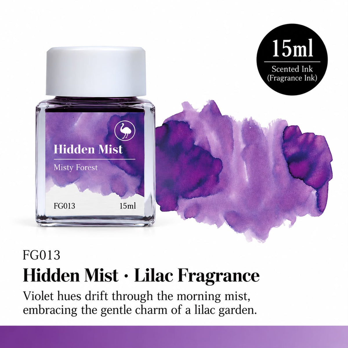 Ostrich Hidden Mist 15ml Scented Fountain Pen Ink – Chromoshading Ink with Lilac Fragrance