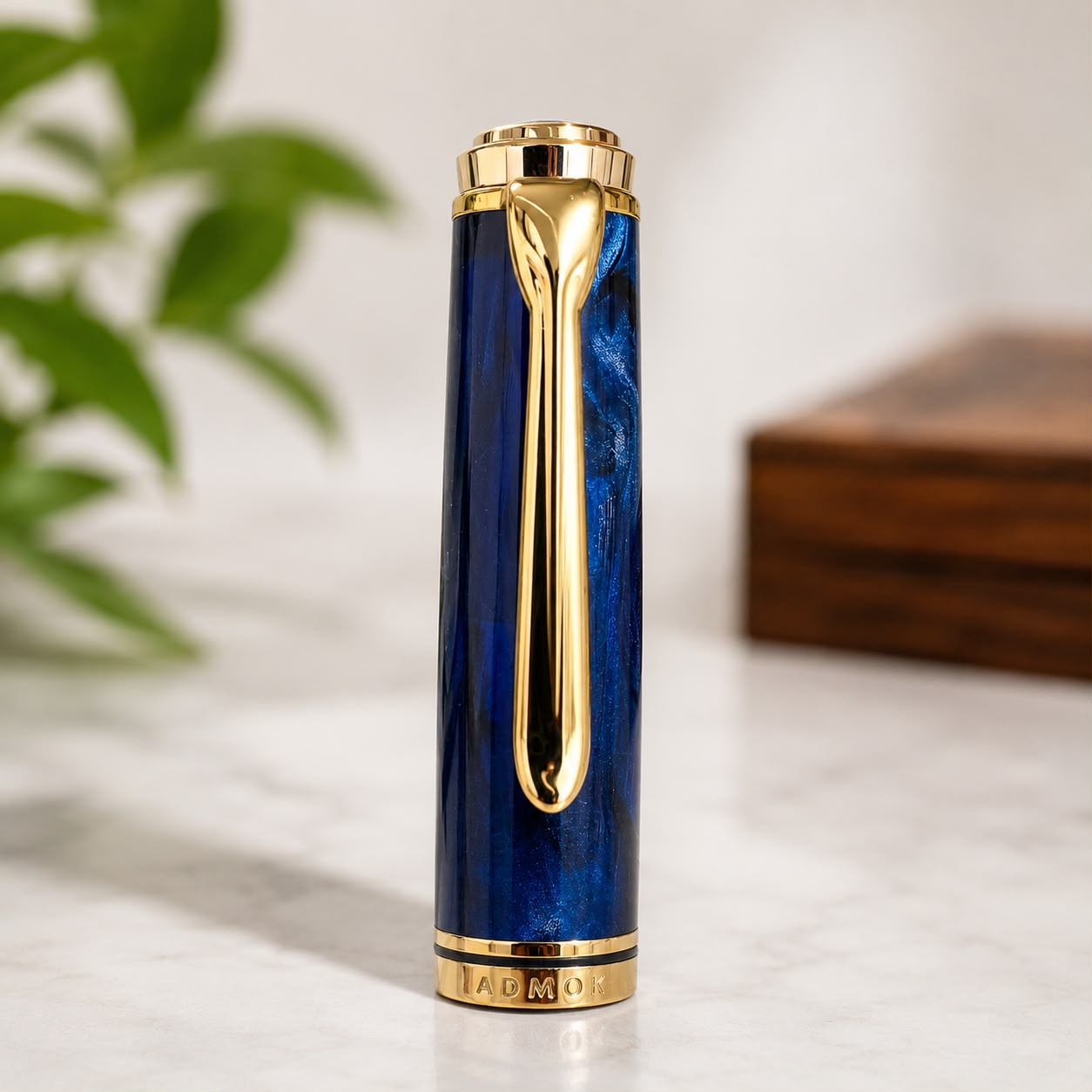 ADMOK M800 Galaxy Blue Piston Fountain Pen – Premium Resin Body, Gold Trim, Smooth Nib
