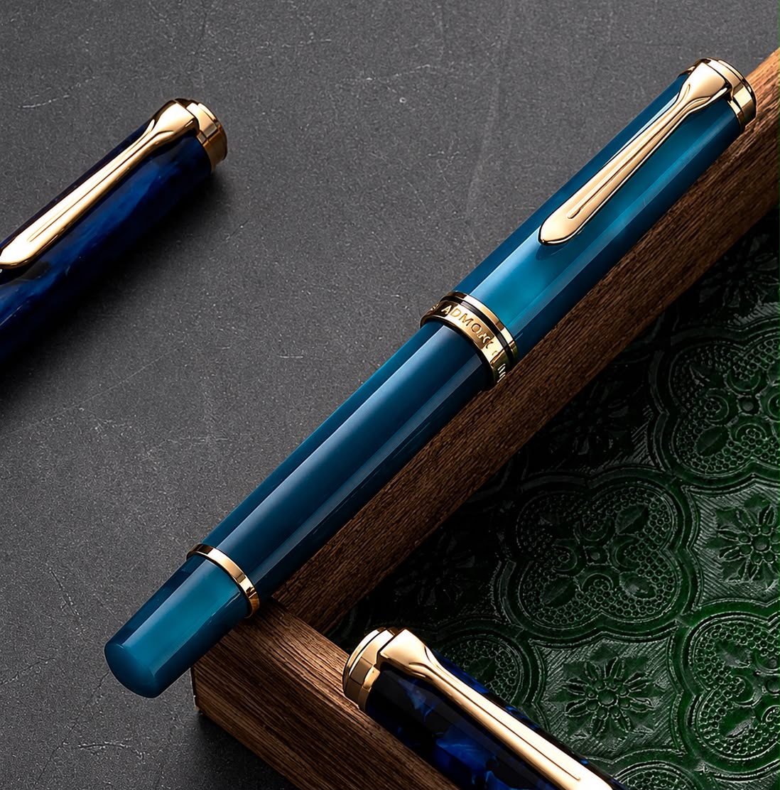 ADMOK M800 Piston Fountain Pen with #6 Nib, Teal Blue Body, Gold Trim with Smooth Nib