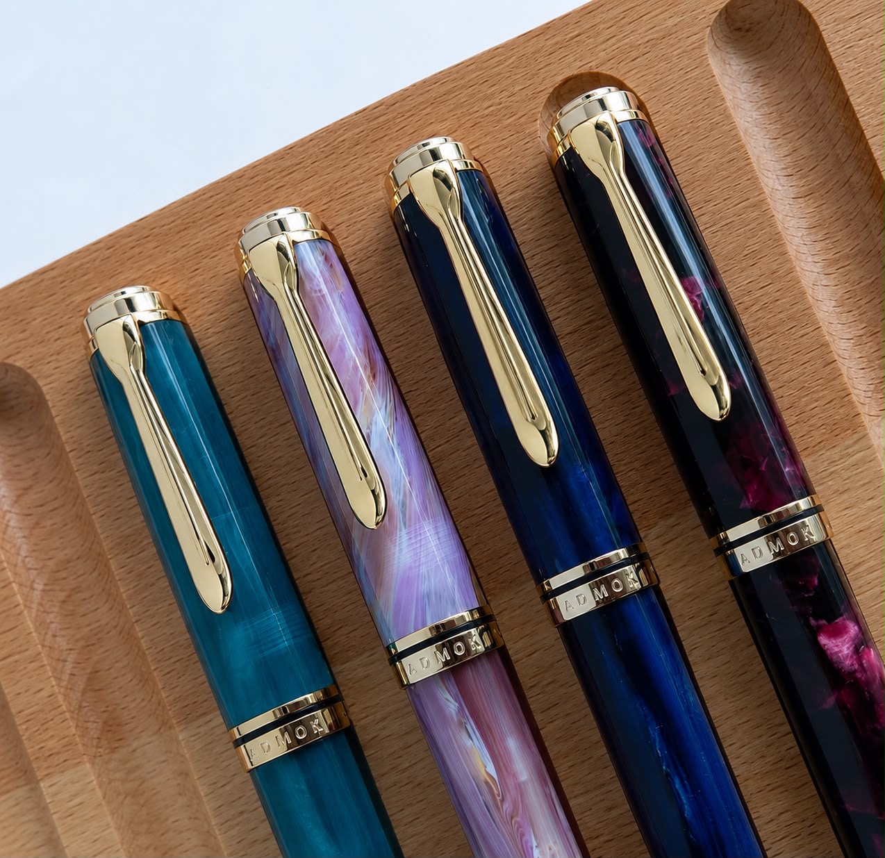 ADMOK M800 Piston Fountain Pen with #6 Nib, Burgundy Black Marbled Body, Gold Trim