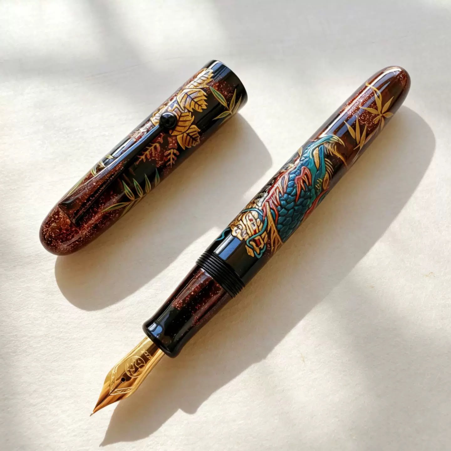 SELMY Kylin Handcrafted Natural Raw Lacquer Maki-e Fountain Pen – No.30 Ebonite Body with Lacquered Bock Feed, Traditional Artisan Crafted