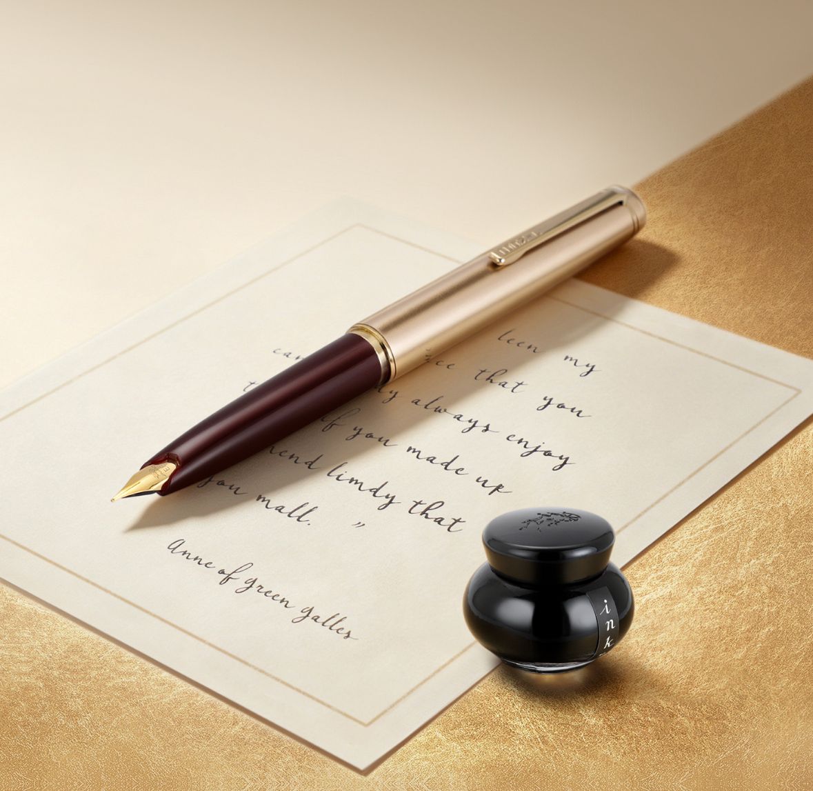 Jinhao 59 Mini Fountain Pen – Champagne Gold, with Converter, Smooth Nib Pocket Fountain Pen, Compact Metal Cap, Smooth Writing Pen