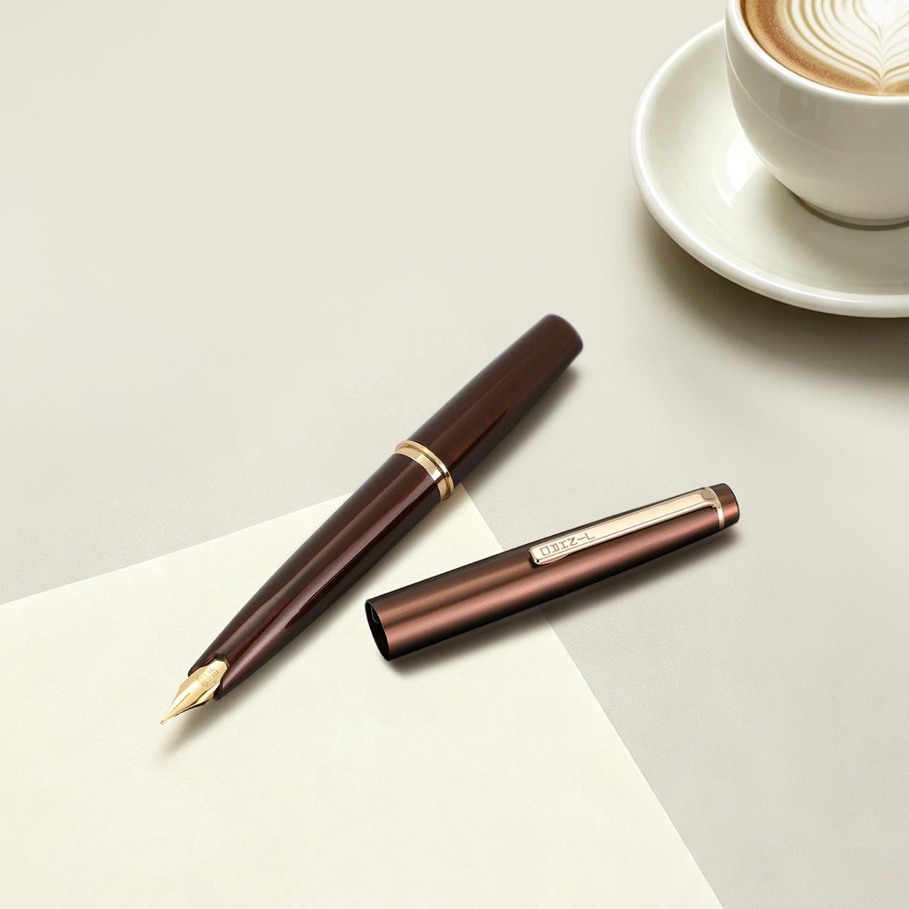 Jinhao 59 Mini Fountain Pen – Coffee Brown, with Converter, Smooth Nib Pocket Fountain Pen, Compact Metal Cap, Smooth Writing Pen