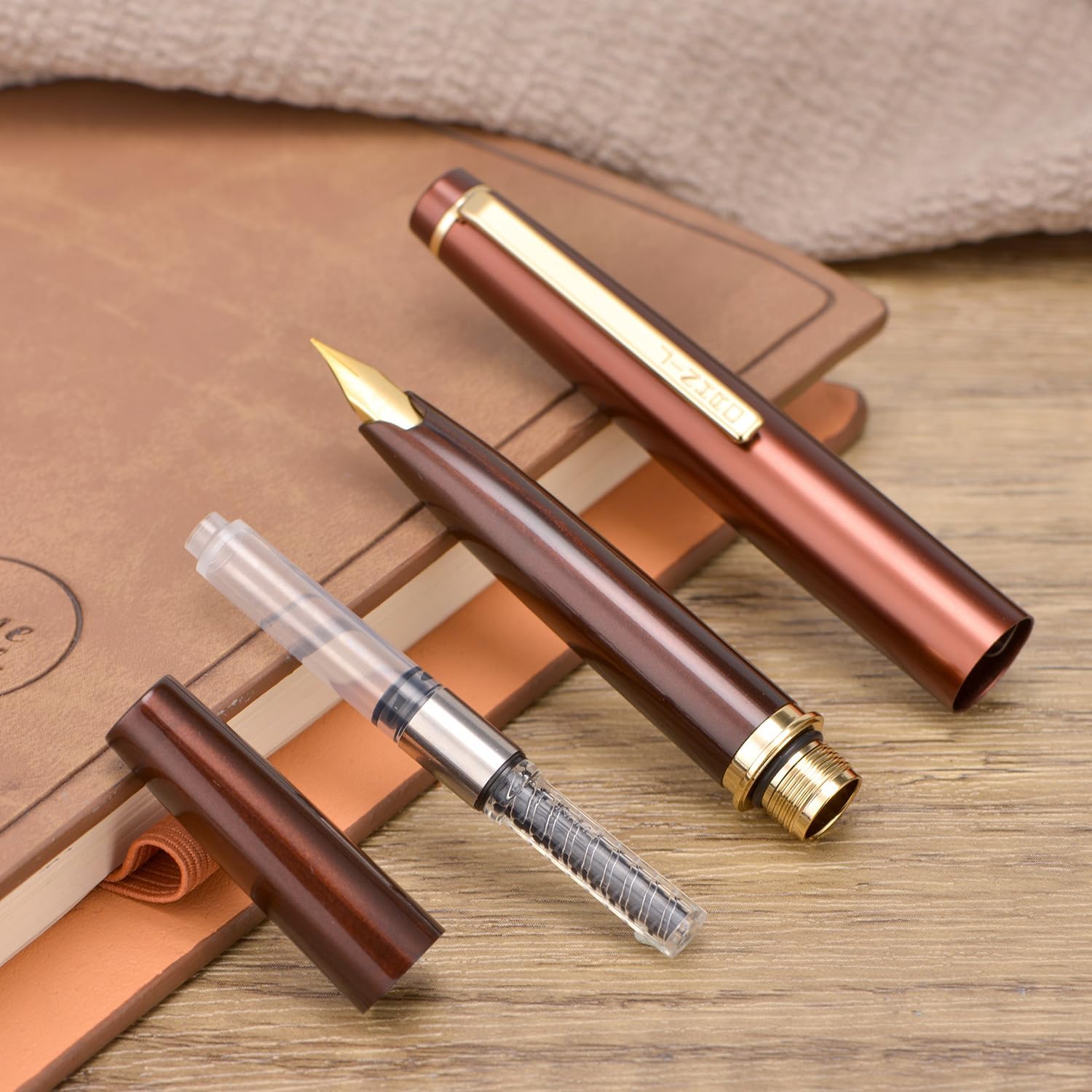 Jinhao 59 Mini Fountain Pen – Coffee Brown, with Converter, Smooth Nib Pocket Fountain Pen, Compact Metal Cap, Smooth Writing Pen