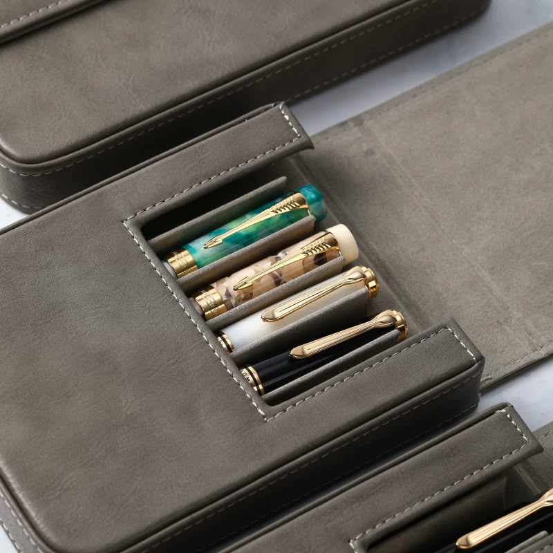 Vegan leather 6 Slots Pen Case with Removable Pen Tray – Dust-proof Storage & Protection Box