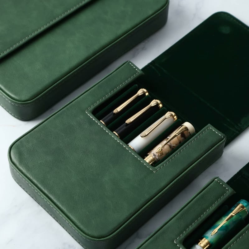 Vegan leather 6 Slots Pen Case with Removable Pen Tray – Dust-proof Storage & Protection Box