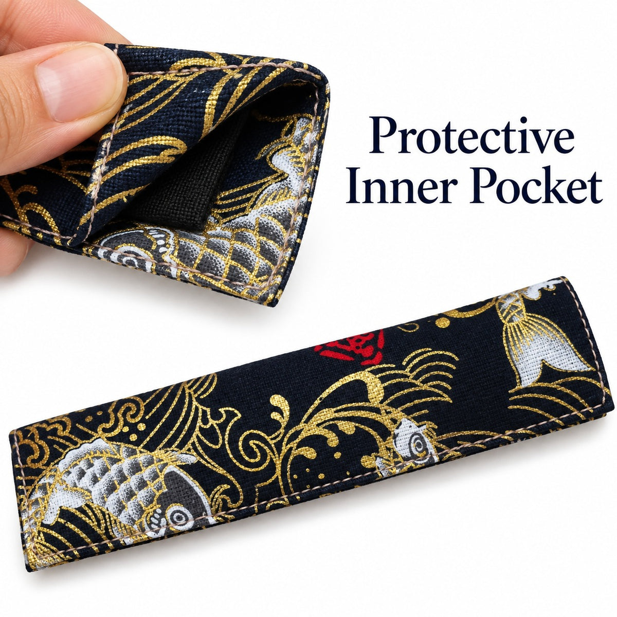 Handmade Pen Sleeve with Gold Foiling – Traditional Chinese Style Fabric Pen Pouch