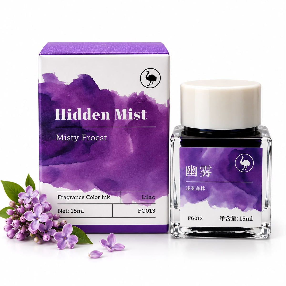 Ostrich Hidden Mist 15ml Scented Fountain Pen Ink – Chromoshading Ink with Lilac Fragrance