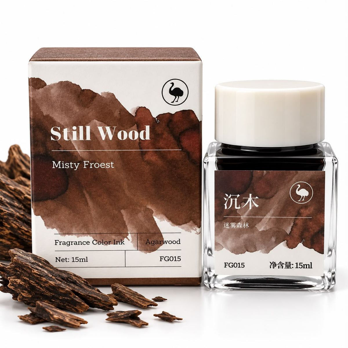 Ostrich Stillwood 15ml Scented Fountain Pen Ink – Chromoshading Ink with Agarwood Fragrance