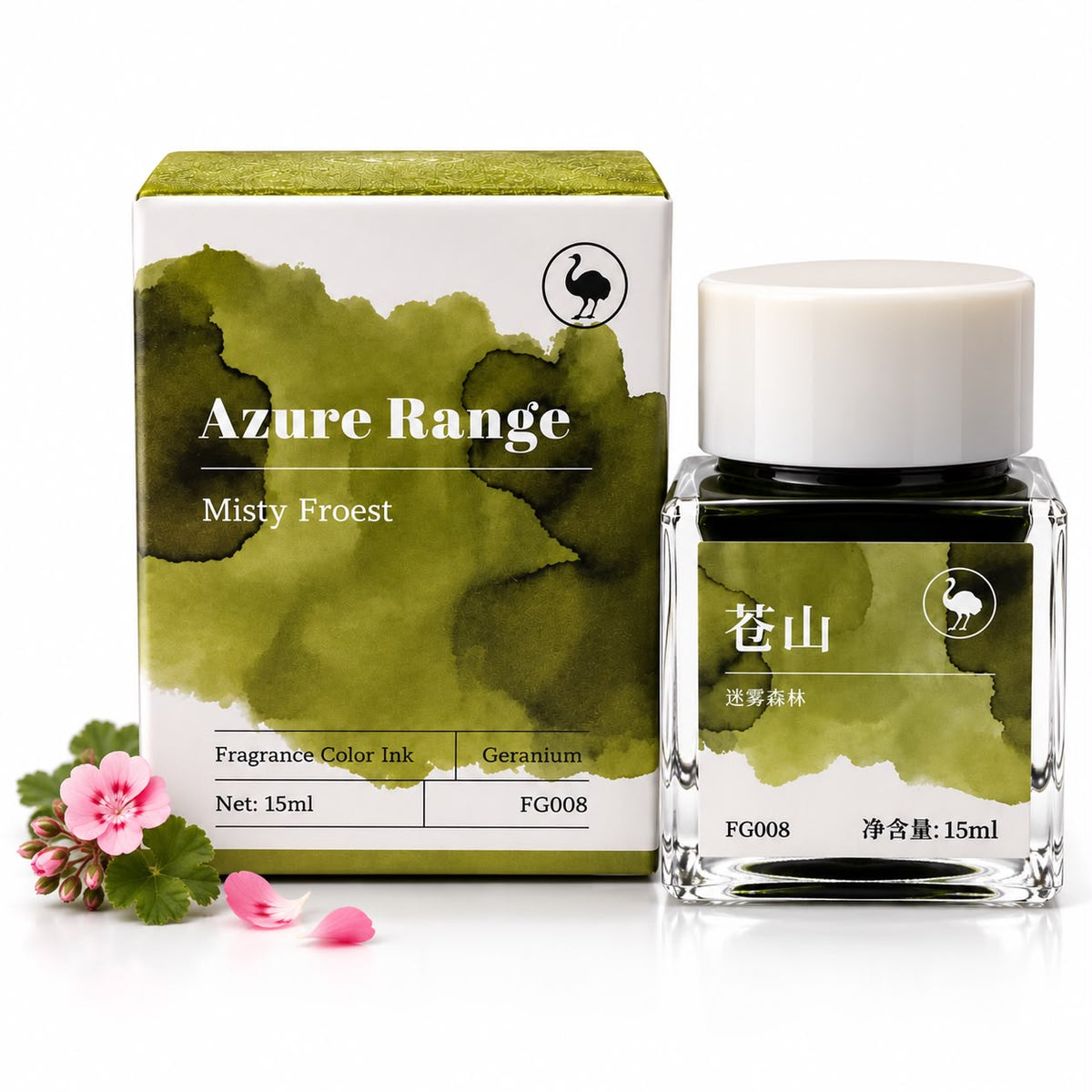 Ostrich Azure Range 15ml Scented Fountain Pen Ink – Shading Ink, Misty Forest Collection