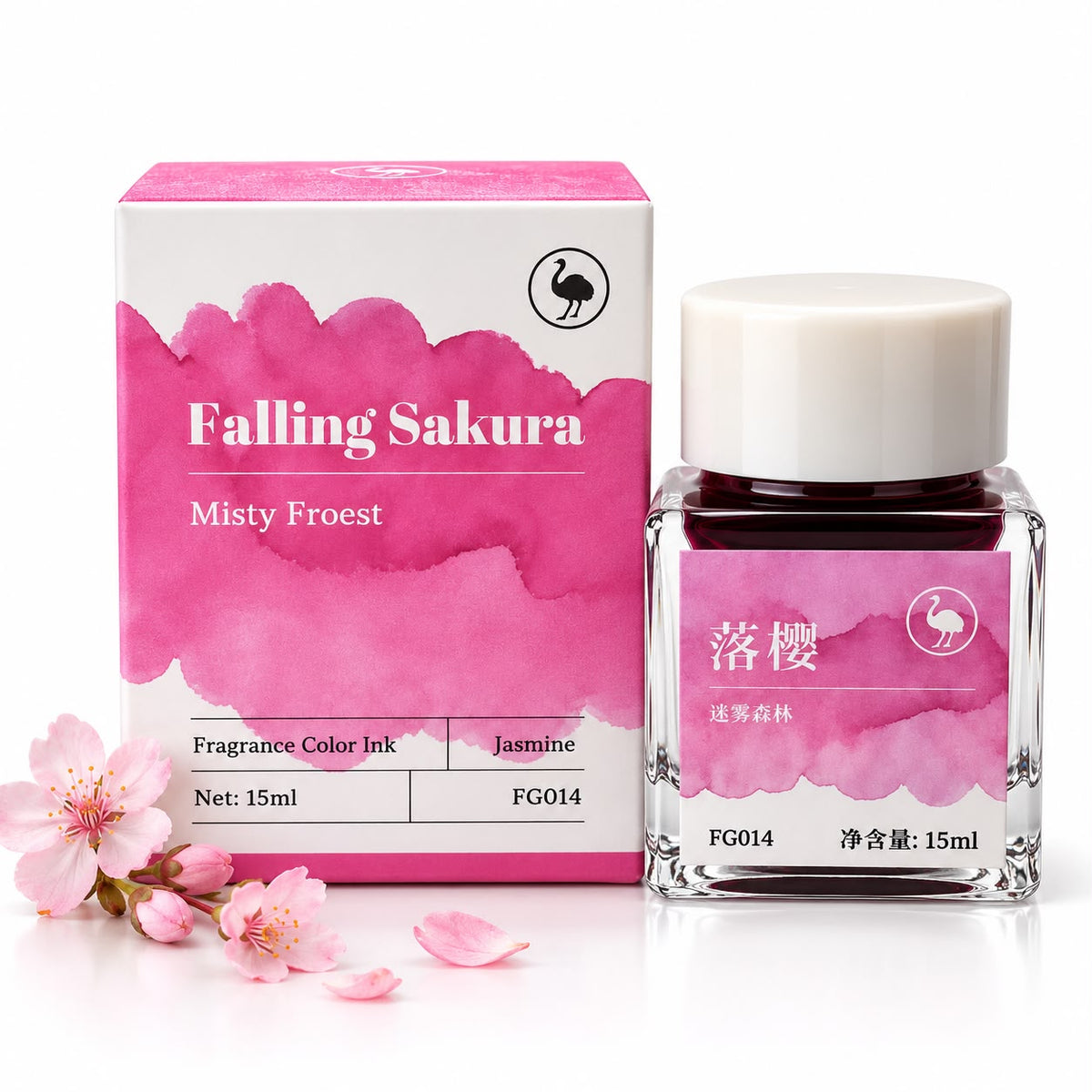 Ostrich Falling Sakura 15ml Scented Fountain Pen Ink – Shading Ink with Jasmine Fragrance