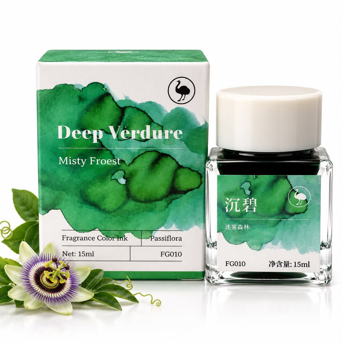 Ostrich Deep Verdure 15ml Scented Fountain Pen Ink – Shading Ink, Misty Forest Collection