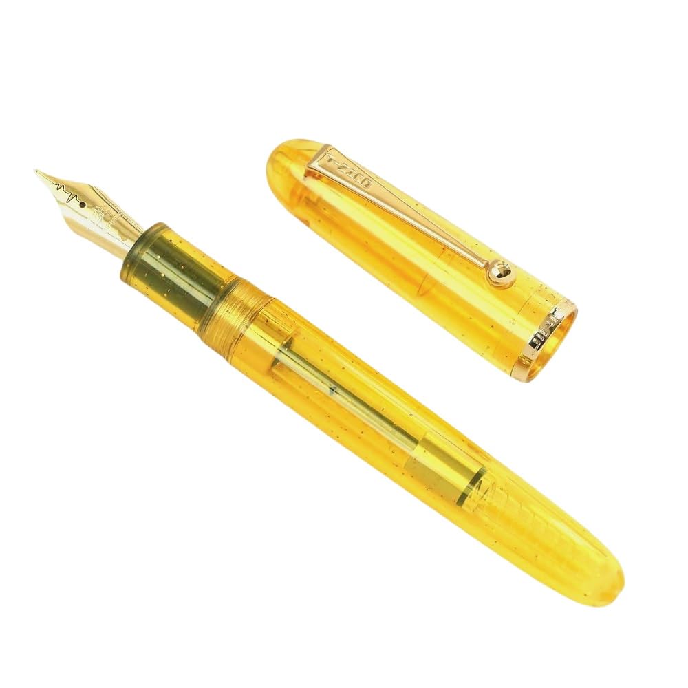 Jinhao 9013 DaDao Series Fountain Pen – Transparent Yellow Acrylic Body, Medium Heartbeat Nib, Includes Ink Converter