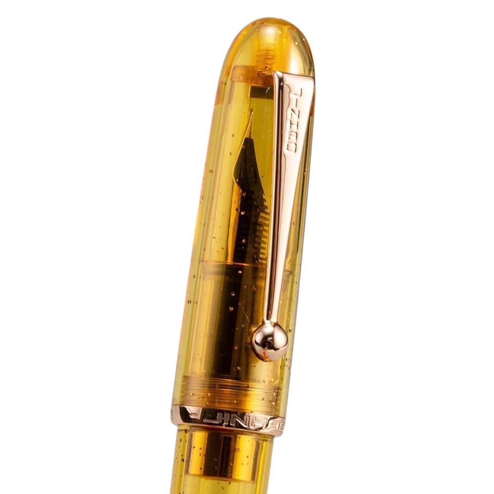 Jinhao 9013 DaDao Series Fountain Pen – Transparent Yellow Acrylic Body, Medium Heartbeat Nib, Includes Ink Converter