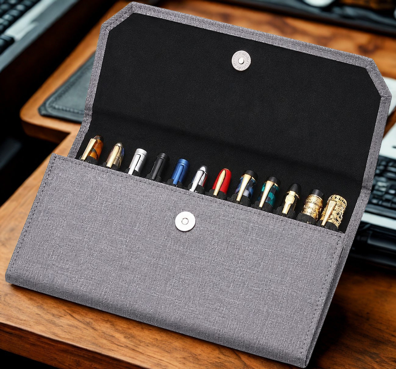 Fountain Pen Case – 12 Slot Fabric Pen Organizer with Magnetic Closure for Fountain Pen Storage & Travel