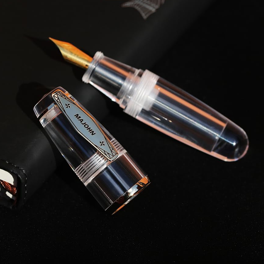 Moonman Q3 Mini Eyedropper Fountain Pen, Transparent Resin Short Pocket Pen, Iridium Fine Nib Large Capacity Writing Pen Case Set (Clear)