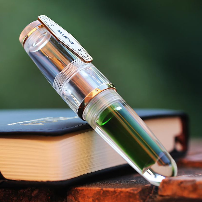 Moonman Q3 Mini Eyedropper Fountain Pen, Transparent Resin Short Pocket Pen, Iridium Fine Nib Large Capacity Writing Pen Case Set (Clear)