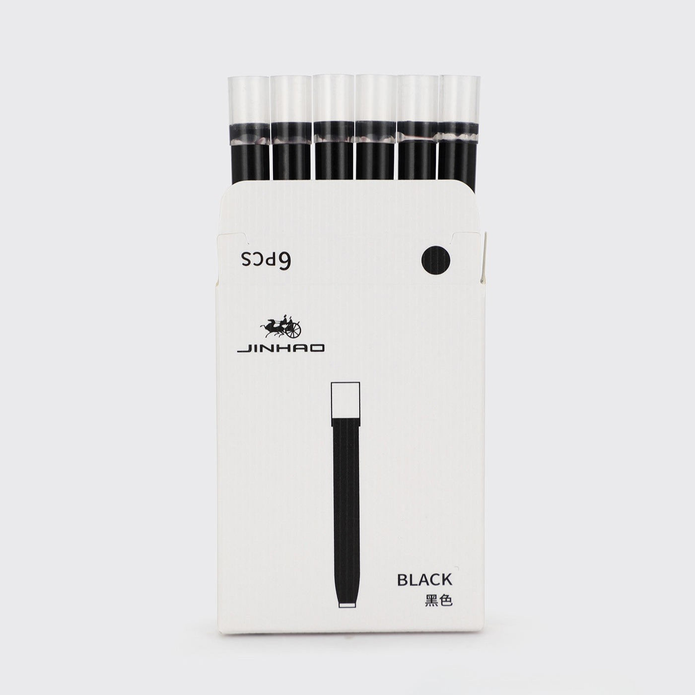 Jinhao 10 Fountain Pen Ink Cartridges – Set of 30 Black Ink Refills (5.5mm Bore) + 1 Pack Metal Protector Cap with Black Ink Cartridge