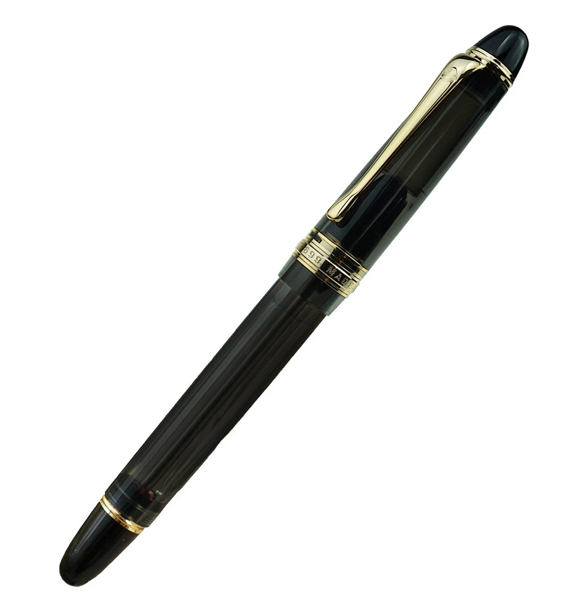 Wing Sung 699 Vacuum Filling Fountain Pen – Medium Steel Nib, Translucent Black Acrylic with Gold Clip