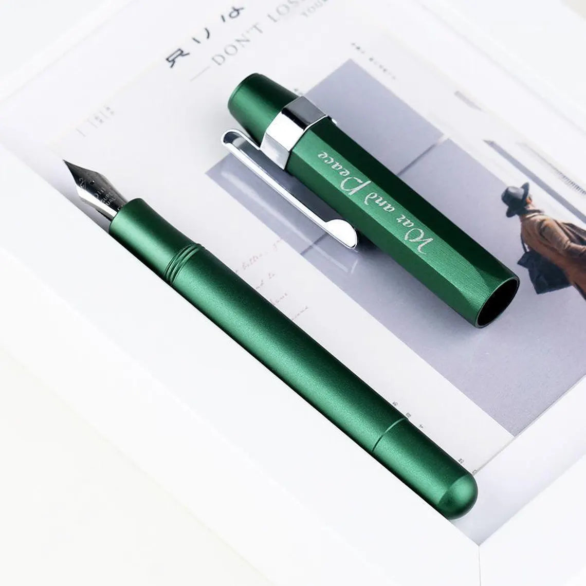 Delike Alpha Fountain Pen – Lightweight Aluminum Alloy Body with Clip & Converter, Fine 0.5mm Nib, Compact Design – Red / Green