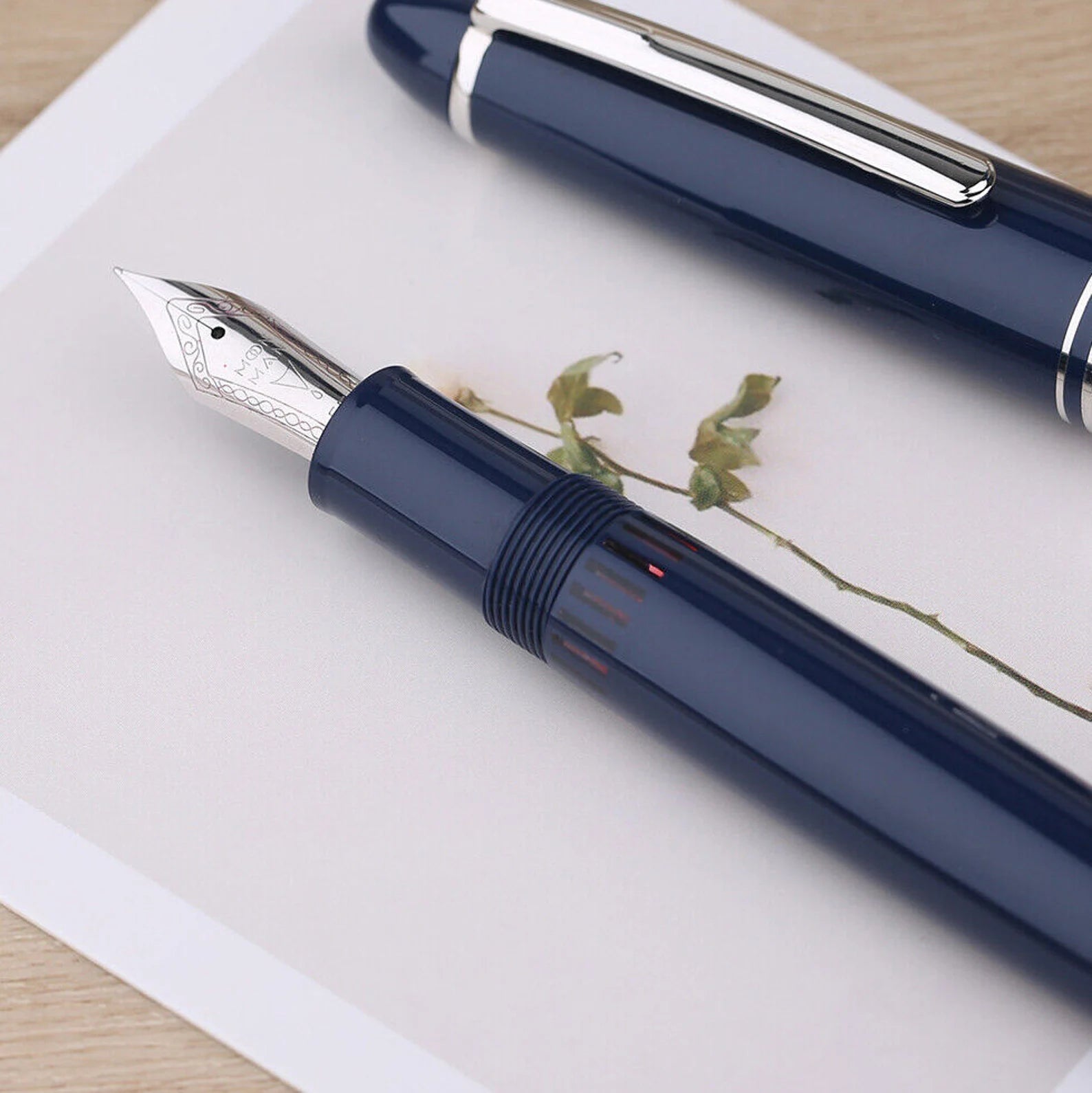 Moonman P136 Piston Fountain Pen –  Dark Blue Resin Body with Silver Clip, Extra Fine, Fine, Medium, Broad Nib Options, Comes with Gift Box