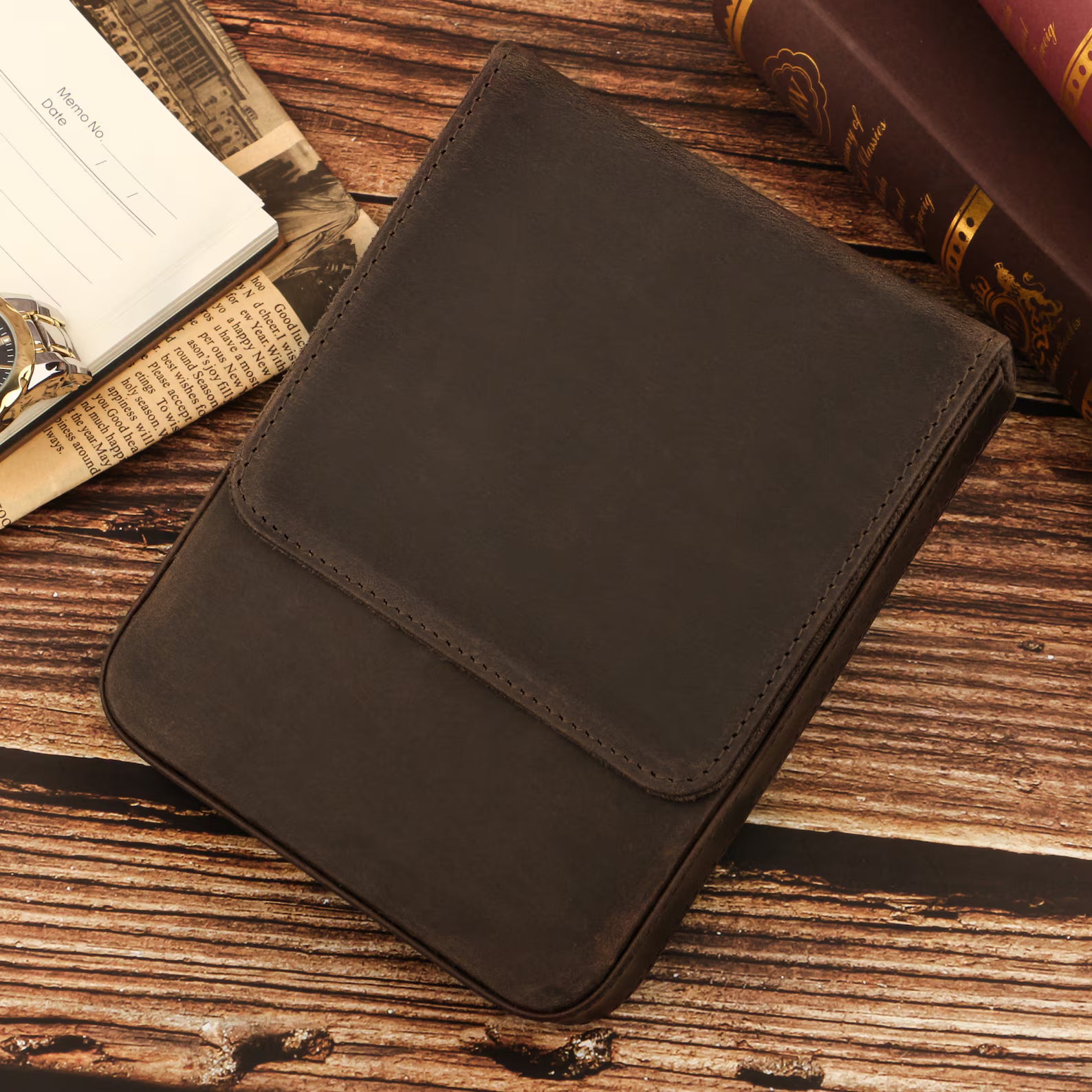 Moonman Leather 6 Slots Pen Case with Removable Pen Tray – Dust-proof Storage & Protection Box