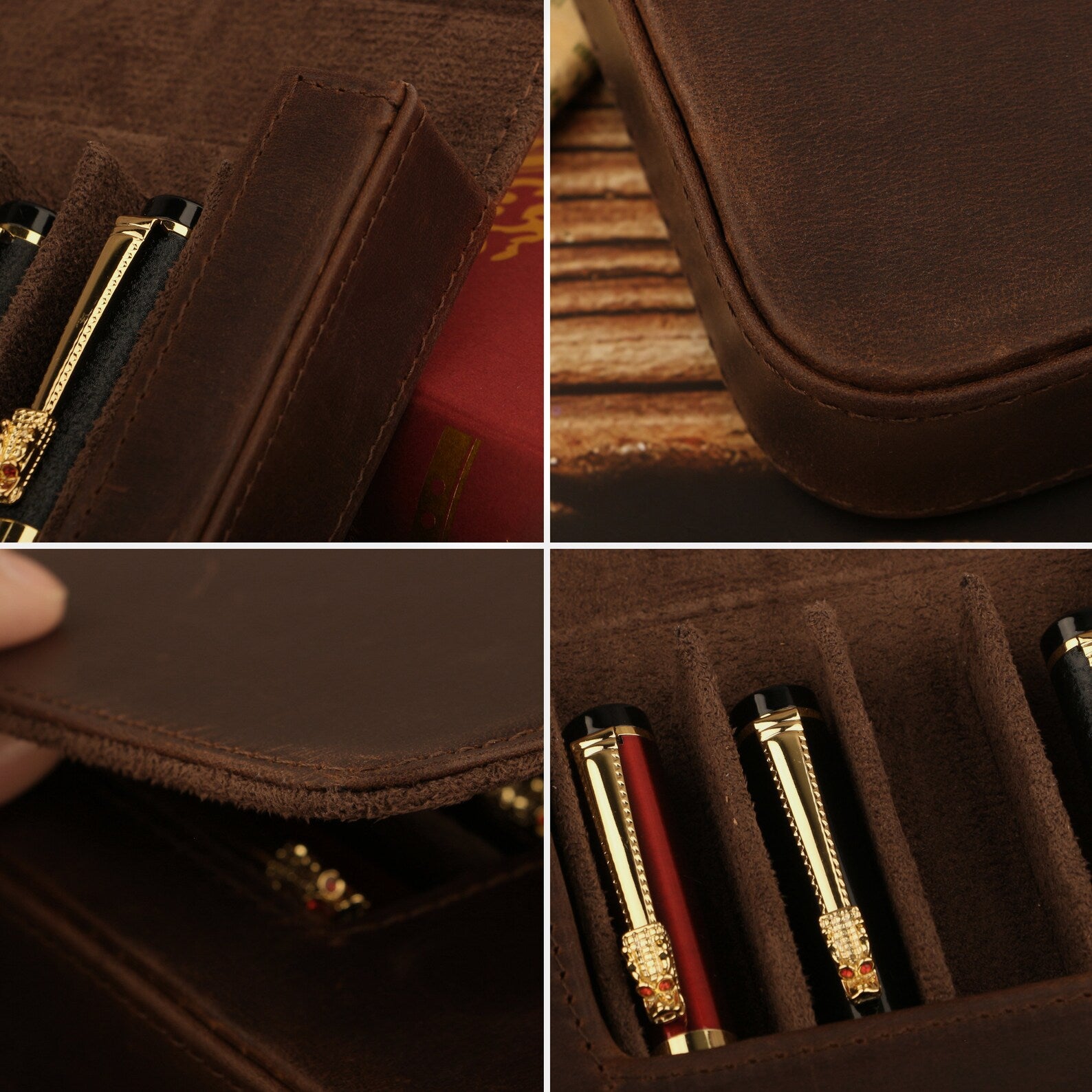 Moonman Leather 6 Slots Pen Case with Removable Pen Tray – Dust-proof Storage & Protection Box