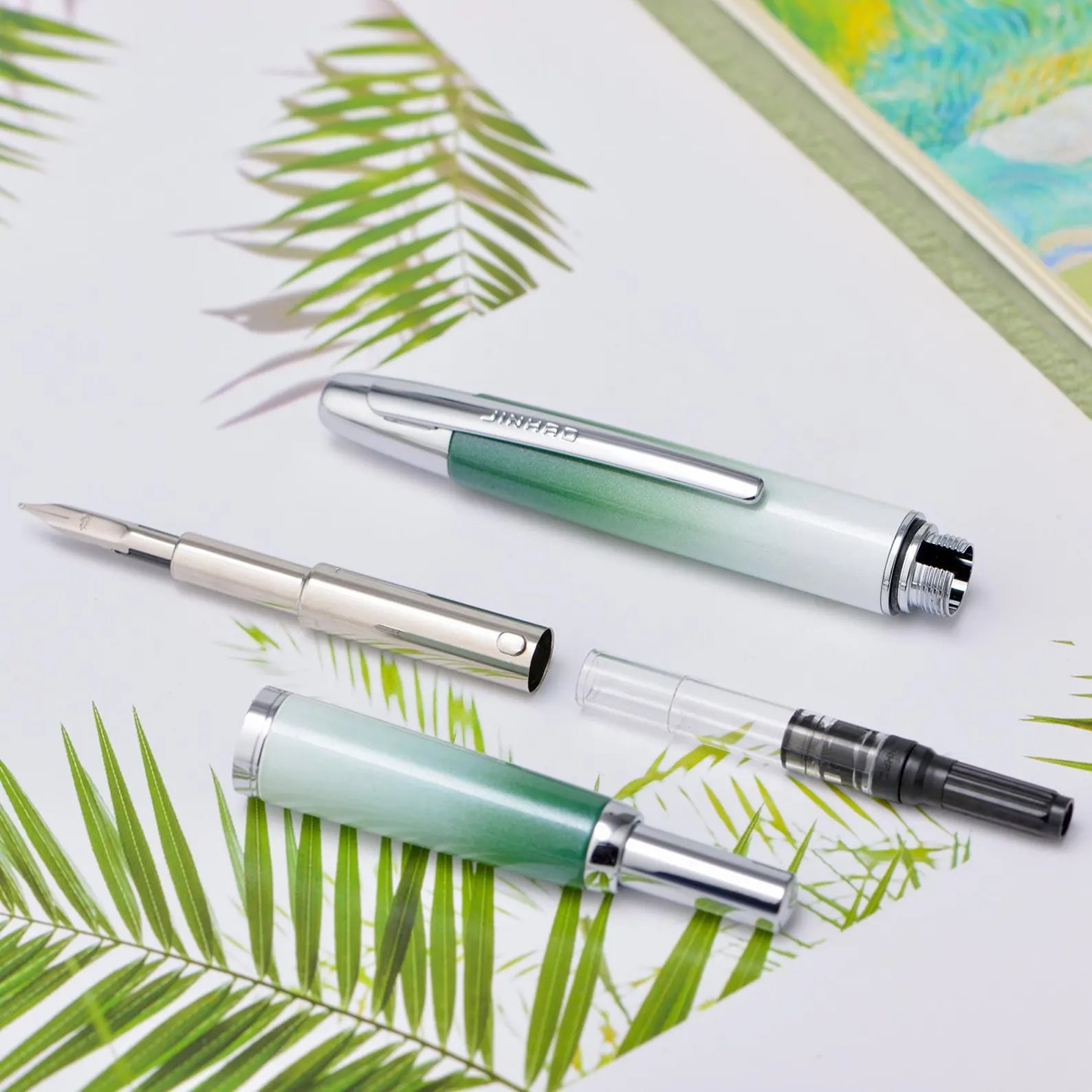 Jinhao 10 Capless Fountain Pen with Box, Retractable Fine Nib with Converter Set, Metal Body, Silver Clip Version