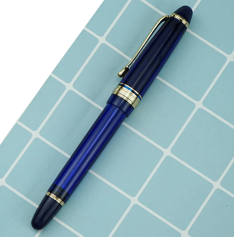 Wing Sung 699 Vacuum Filling Fountain Pen – Extra Fine Dual-Tone Nib, Translucent Blue Acrylic with Gold Clip