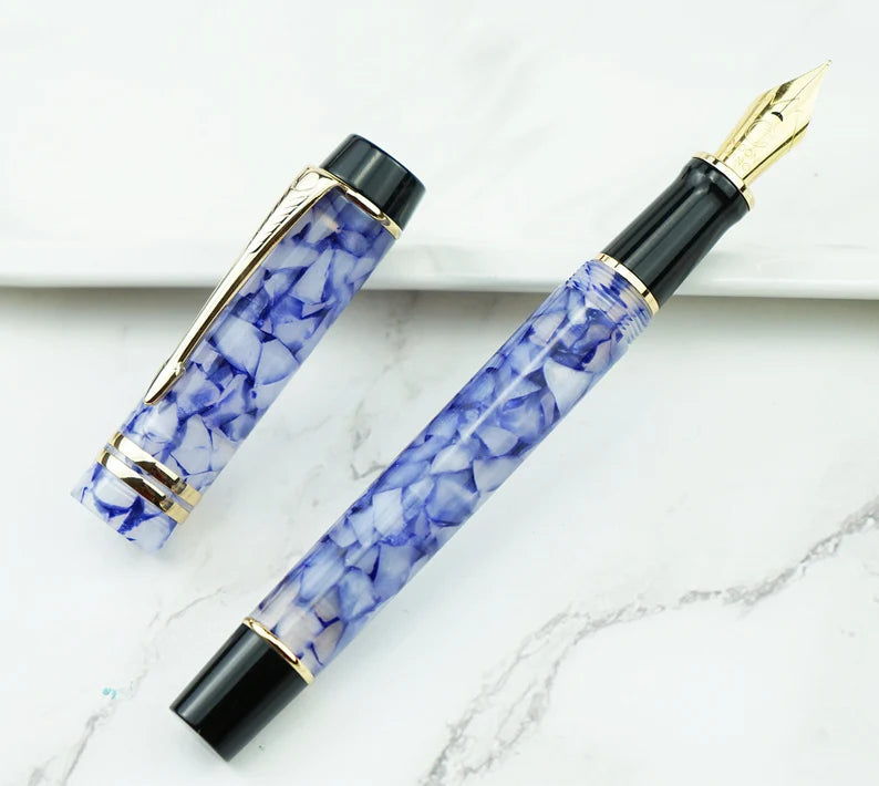 Moonman M600S Crystal Blue Fountain Pen – Medium Iridium Nib, Golden Trim, Elegant Writing Gift