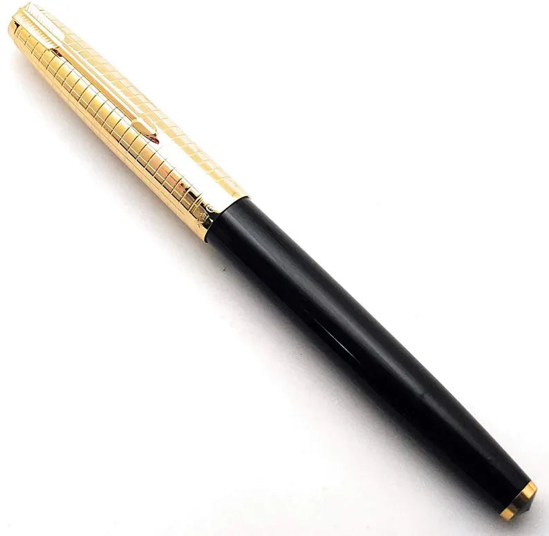 Wing Sung 601A Black Vacumatic Fountain Pen with Golden Cap – 0.5mm Fine Nib, Ink Window, Resin Body, Push Cap, Gift Box (No Ink)