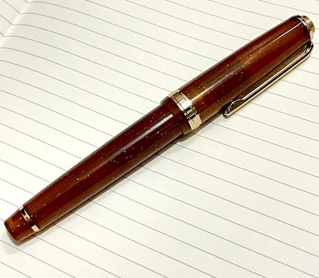 Jinhao 82 Transparent Brown Celluloid Fountain Pen with Fine Nib, Gold Clip & Ink Converter