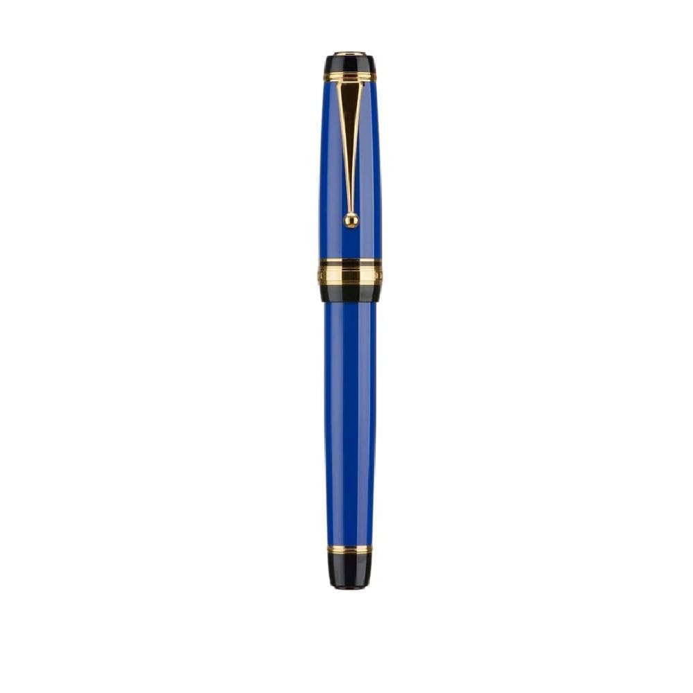 Jinhao Blue Fountain Pen - Fine Nib, Oversized Metal Body, Gold Trim & Clip