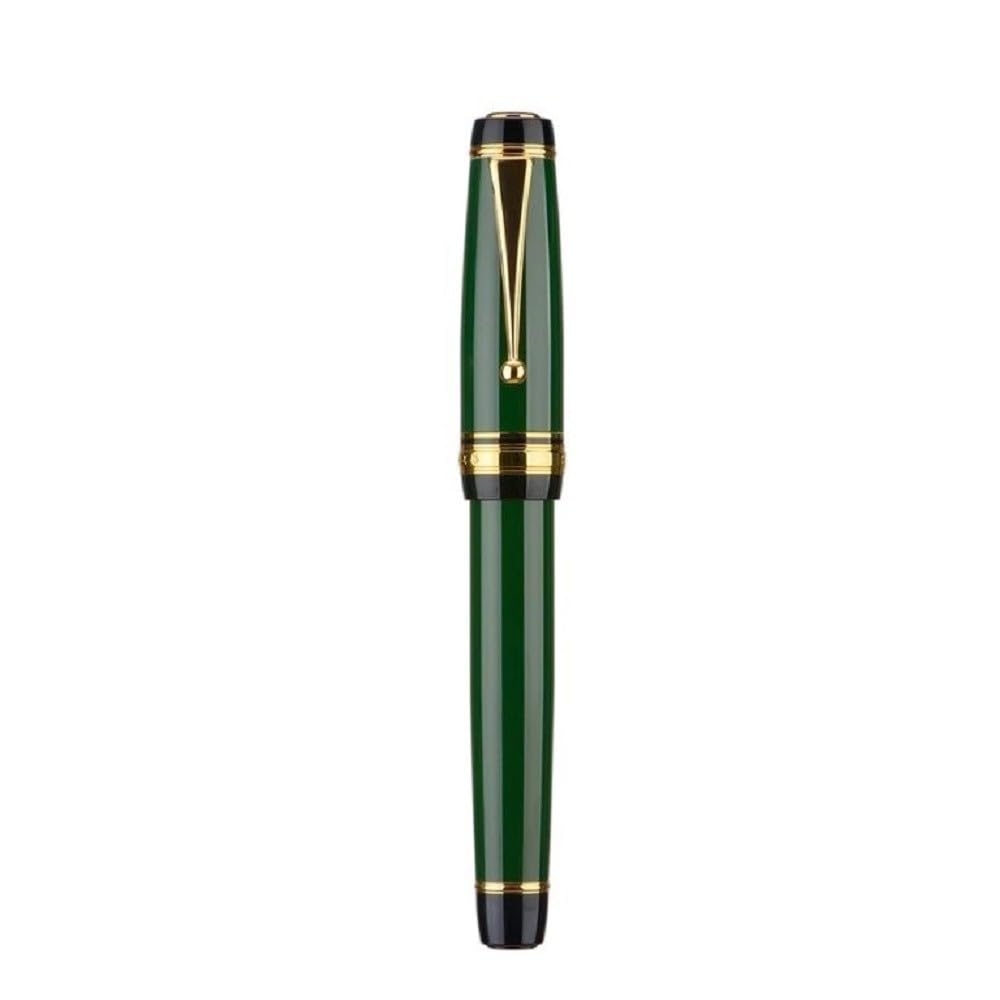 Jinhao Forest Green Fountain Pen - Fine Nib, Oversized Metal Body, Gold Trim & Clip