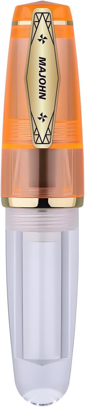 MAJOHN Q3 Mini Eyedropper Fountain Pen, Transparent Resin Short Pocket Pen, Iridium Fine Nib Large Capacity Writing Pen Case Set (Orange)