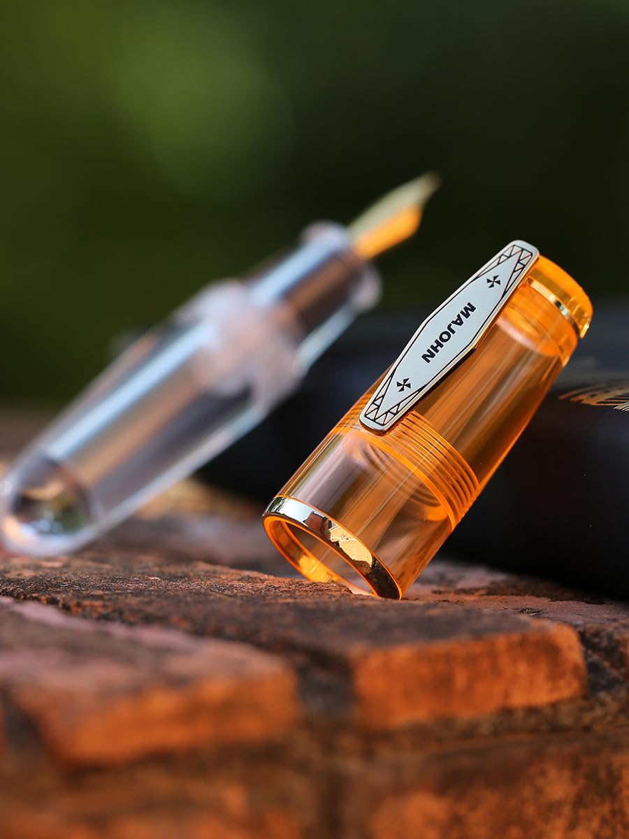 MAJOHN Q3 Mini Eyedropper Fountain Pen, Transparent Resin Short Pocket Pen, Iridium Fine Nib Large Capacity Writing Pen Case Set (Orange)