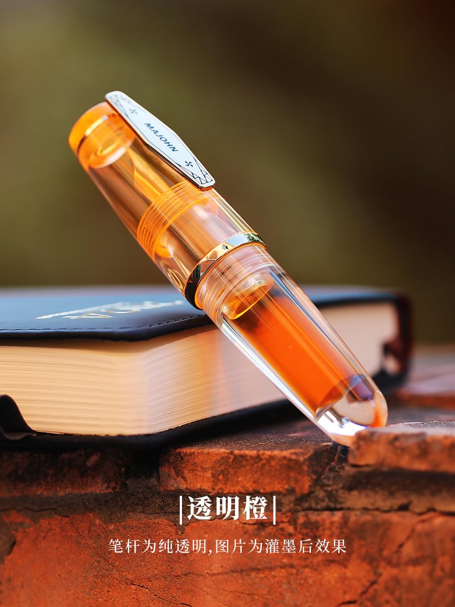 MAJOHN Q3 Mini Eyedropper Fountain Pen, Transparent Resin Short Pocket Pen, Iridium Fine Nib Large Capacity Writing Pen Case Set (Orange)