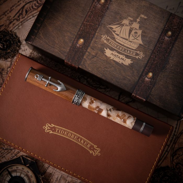 NATAMI Tidebreaker Piston Filling Fountain Pen – Premium Resin & Wood Barrel with Anchor Clip, Fine Nib Luxury Writing Pen for Journaling, Office & Business