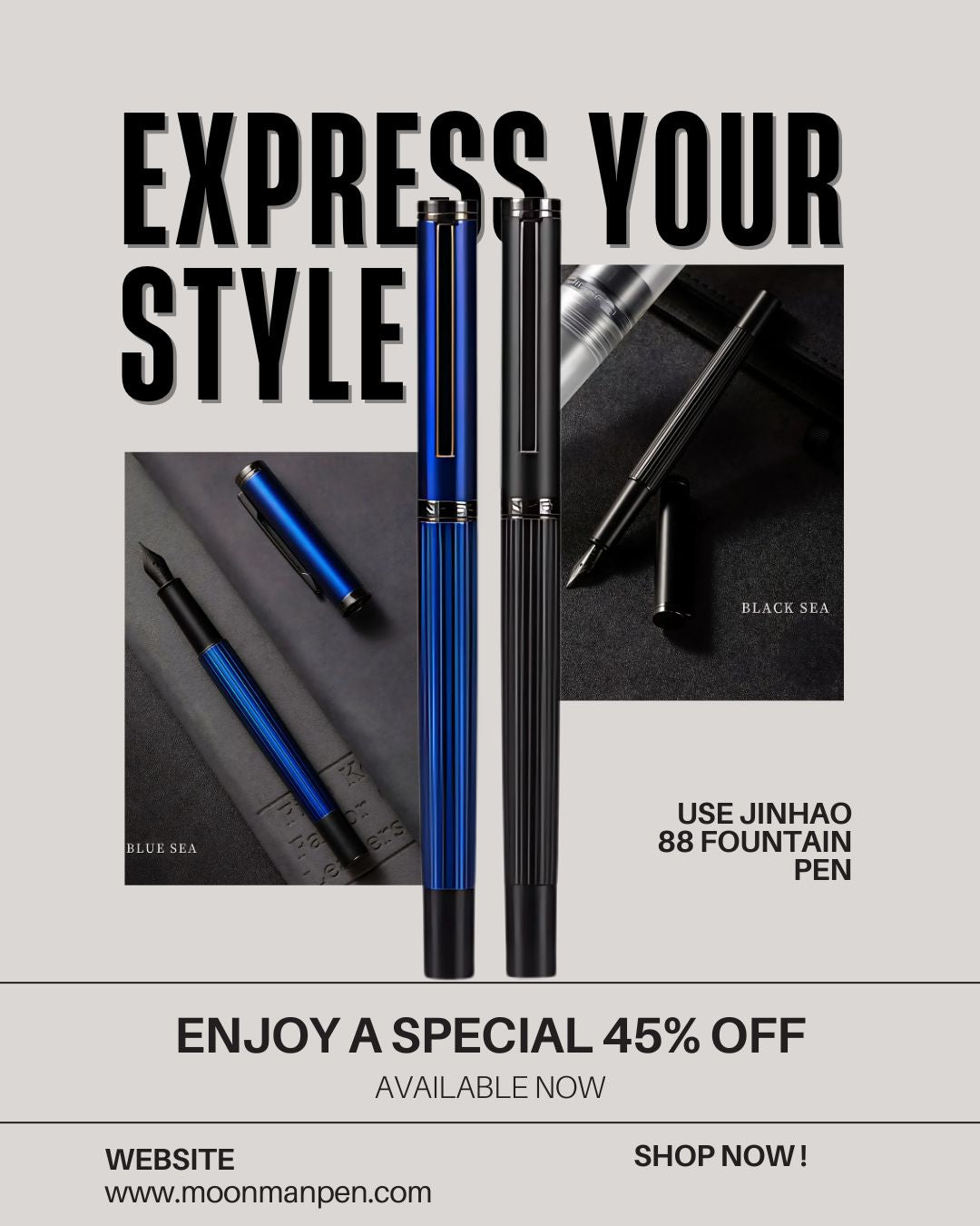 Jinhao 88 Metal Trims Fountain Pen with Converter, Fine Nib, Smooth Writing Pen for Students and Office (Blue & Black)