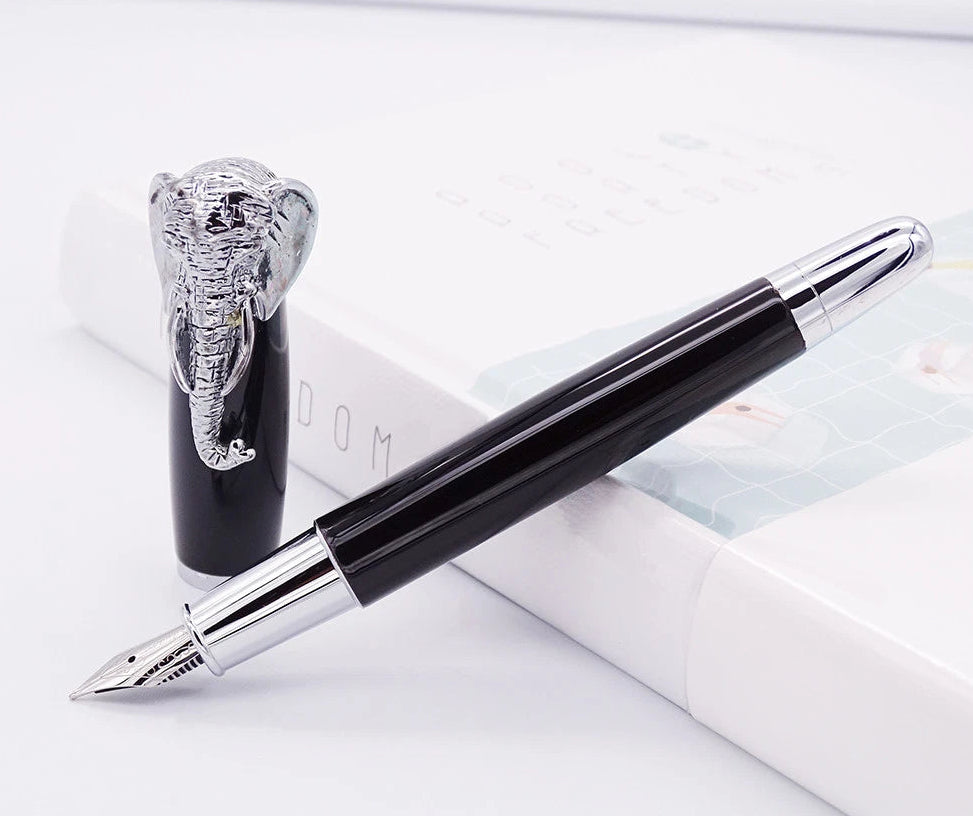 Fuliwen Elephant Cap Fountain Pen-Medium 0.7mm Nib, Push Cap, Vintage Metal 135mm Writing Pen for Office School Gifts