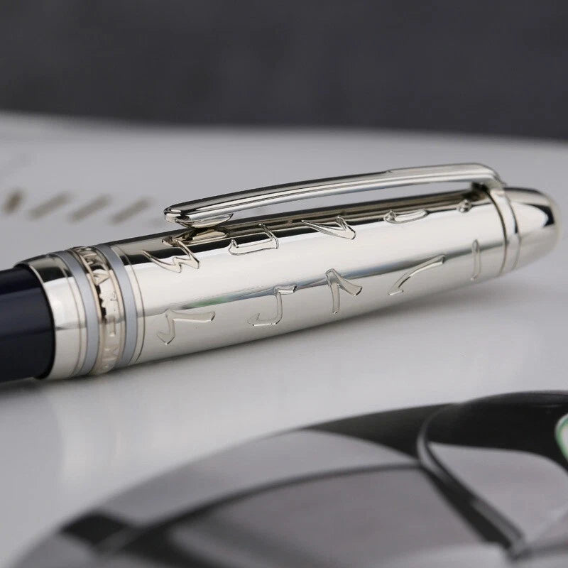 Moonman P135-115x Antique Metal Fountain Pen (Blue) with Fine Nib & 20ml Black Ink Bottle – Elegant Collectible Writing Set