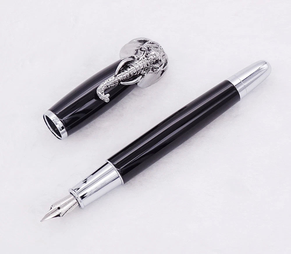 Fuliwen Elephant Cap Fountain Pen-Medium 0.7mm Nib, Push Cap, Vintage Metal 135mm Writing Pen for Office School Gifts