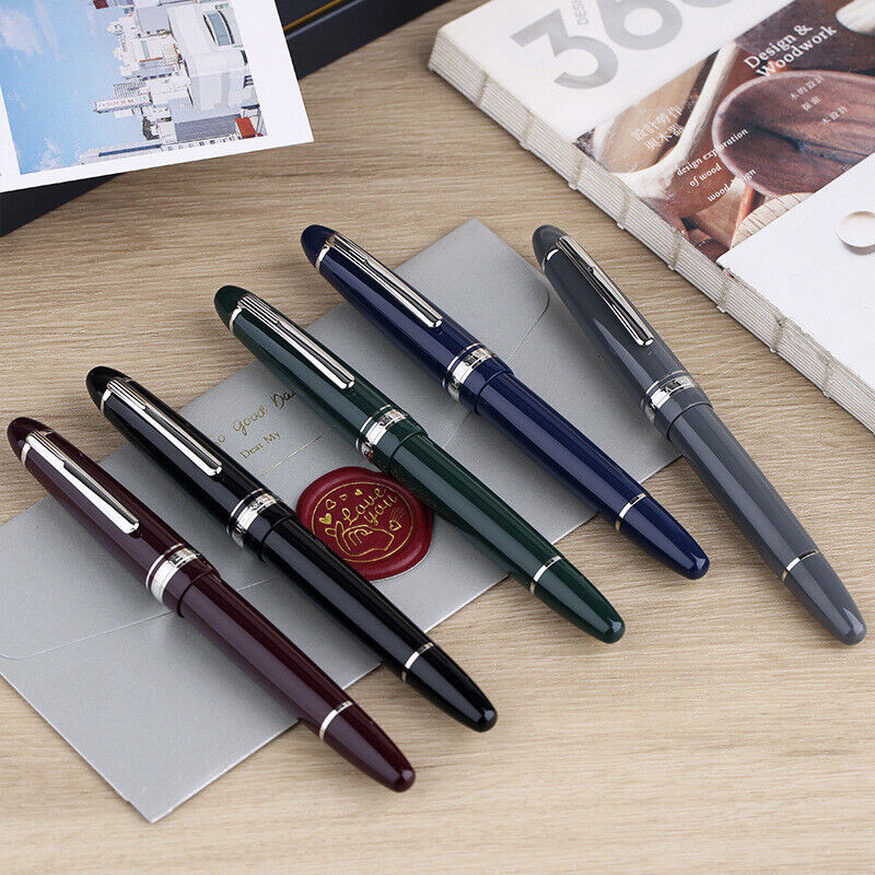 Moonman P136 Piston Fountain Pen –  Black Resin Body with Silver Clip, Extra Fine, Fine, Medium, Broad Nib Options, Comes with Gift Box