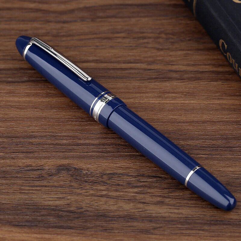Moonman P136 Piston Fountain Pen –  Dark Blue Resin Body with Silver Clip, Extra Fine, Fine, Medium, Broad Nib Options, Comes with Gift Box