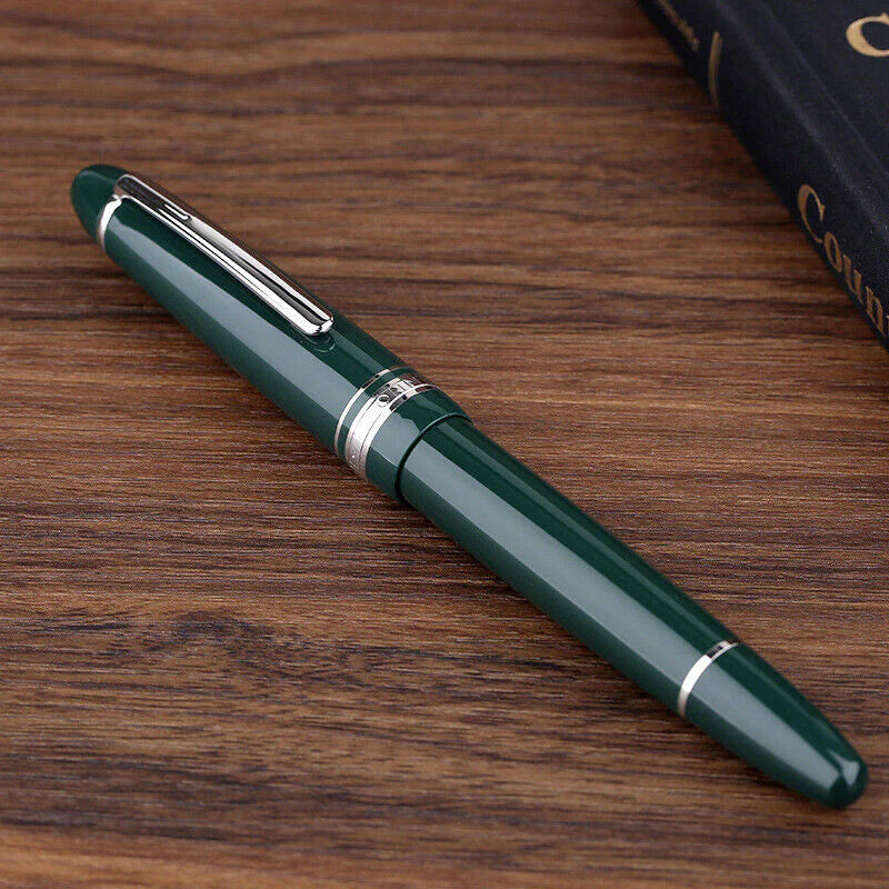 Moonman P136 Piston Fountain Pen – Dark Green Resin Body with Silver Clip, Extra Fine, Fine, Medium, Broad Nib Options, Comes with Gift Box