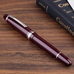 Moonman P136 Piston Fountain Pen –Deep Burgundy Resin Body with Silver Clip, Extra Fine, Fine, Medium, Broad Nib Options, Comes with Gift Box