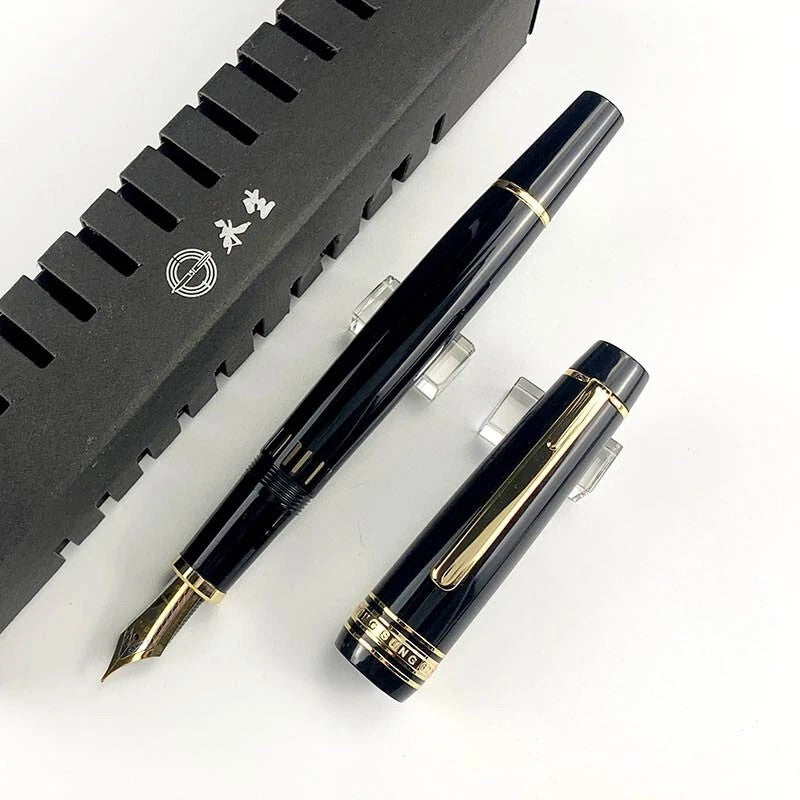 Wing Sung 629 Piston Filler Fountain Pen - Transparent Fence & Full Window Resin Barrel, Iridium Fine Nib, Large Ink Capacity for Smooth Writing