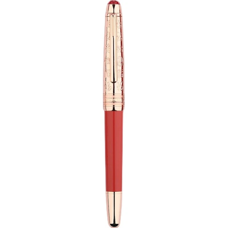 Moonman P135 Coral Red “Blessing” Limited Edition Fountain Pen – Extra Fine Rose Gold Nib, Resin Body, Metal Cap with Ruby Red Top